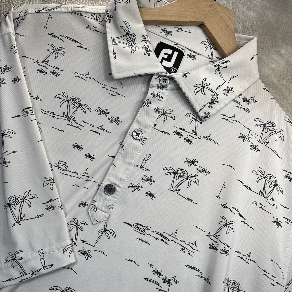 FootJoy Tropic Golf Print Lisle Polo Men's L Performance Golf Logo